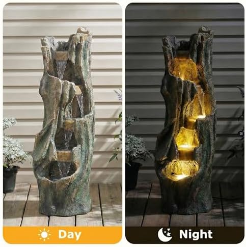 39.4''H Waterfall Outdoor Fountain with Energy-Efficient LED Lights, Lightweight Garden Fountains, Outdoor Water Fountain Décor for Patio Lawn Backyard, Easy Assembly, Grey - Image 5