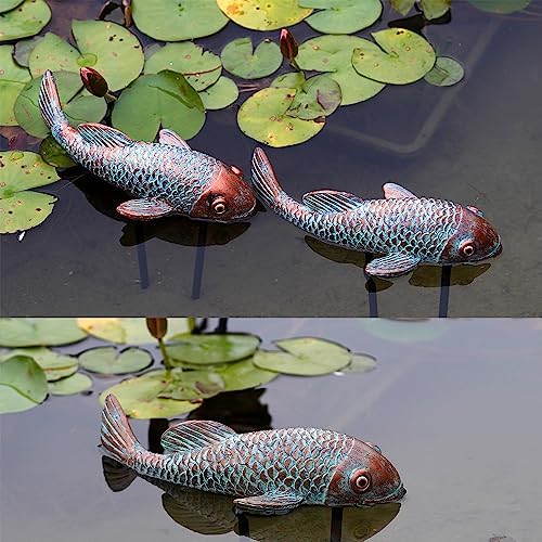 Set of 2 Antique Koi Fish Statue, Outdoor Garden Sculpture for Patio, Backyard, Pond, and Home Decor - Image 3