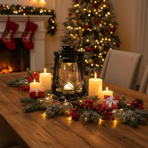 Hortsun 6 Pcs 12 Inch Vintage LED Hurricane Lantern Metal Black Outdoor Battery Operated Hanging Lantern with Warm LEDs and Dimmer Switch for Indoor Rustic Farmhouse Country Camping Decor - Image 2