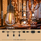 72ft Outdoor String Lights with Remote & Dimmer,36+2 Commercial Grade IP65 Waterproof Bulbs, 2700K Warm White,3 Lighting Modes & Timer,Includes 40 Cable Ties for Patio,Garden, Party - Image 5