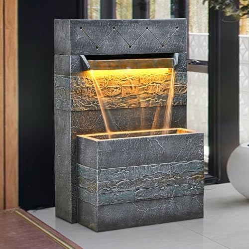 34.65'' Outdoor Water Fountain with LED Lights, Water Feature for Garden - Image 5