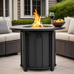 30'' Concrete Round Gas Fire Pit, 50,000 BTU Steel Outdoor Fire Tables, Fire Table with Lid, Add Warmth & Ambience to Gatherings and Parties On Patio Deck Garden Backyard，White Glass Stone. - Image 6