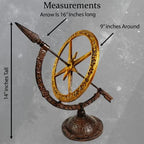Urbalabs Iron Cast Hand Painted Golden Armillary Sundial Bronze Housing and Gold Painted Metal Disk Roman Numerals Compass Base Garden Themed Metal Decor Indoors Or Outdoors Iron Heavy-Duty - Image 2