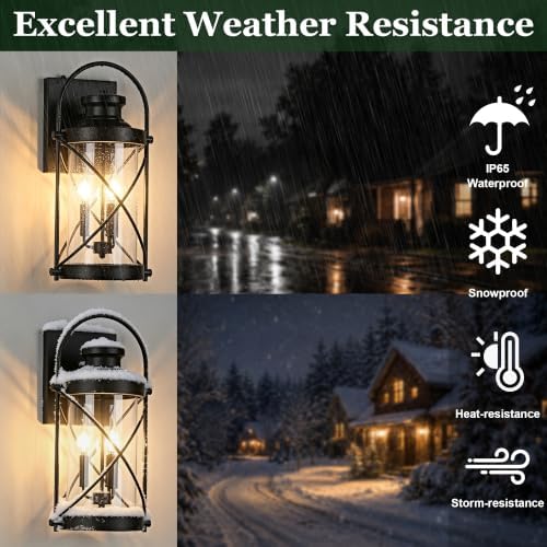 22inch Large Dusk to Dawn Outdoor Wall Lights Fixtures, Waterproof Exterior Lighting Fixtures with Photocell Sensor,Vintage Black Metal Cage Lantern Outside Lights for Porch Patio House Garage（2 Pack） - Image 7