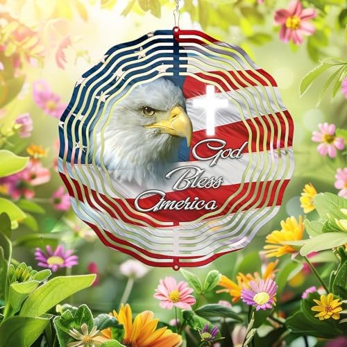 Patriotic Eagle God Bless America Wind Spinner MLN2625WS, 12 inches - 3D Hanging Wind Spinners Outdoor, Yard, Garden Decor - Image 2