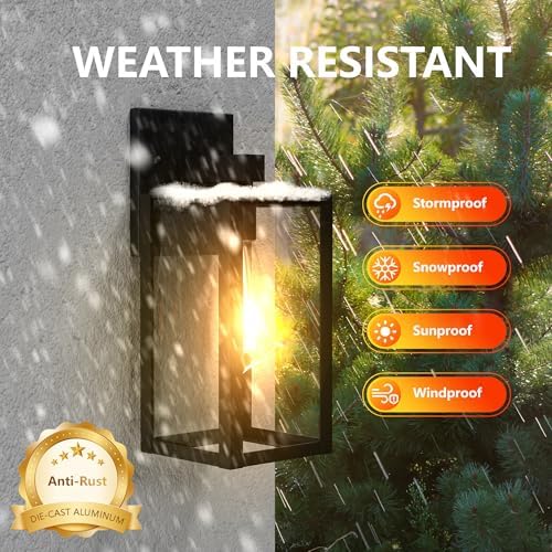 Outdoor Wall Light Fixtures Exterior Waterproof Porch Lights Outdoor Anti-Rust Wall Lantern with Clear Glass Patio Sconce Light - 2 Pack - Image 2