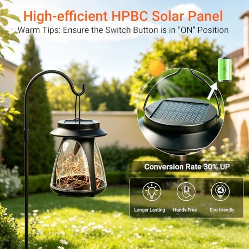 2 Pack Solar Lantern Outdoor Waterproof Hanging Lights with Clip - Image 6