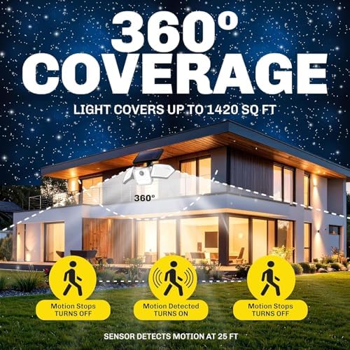 Bionic Flood Light 4 Pk Solar Lights Outdoor Waterproof, Ultra Bright 89 LEDs, 3 Heads Wide Angle Motion Sensor Outdoor Lights for Security, Wall, House, Spot Light, IP65 Waterproof – Stakes Included - Image 4