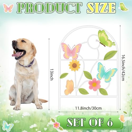Yaocom 6 Pack Pastel Butterfly Garden Fence 16.5" H x 11.8" W Metal Stake - Image 2