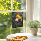 Dreamy Nest Gnome Stained Glass Suncatcher – Square Hanging Window Panel for Home or Greenhouse – Whimsical Glass Art Gift for Garden Lovers, Christmas, Halloween, Father Days ng8OPb - Image 3