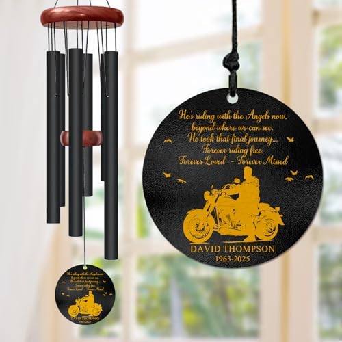 Personalized Motorcycle Memorial Wind Chime – “Riding with The Angels” Custom Engraved Name & Years – Outdoor Biker Sympathy Gift – in Loving Memory Windchime Tribute for Honoring The Loss of Loved - Image 7
