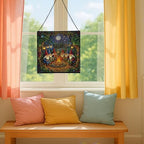 Campfire Story Gnome Stained Glass Suncatcher – Square Hanging Window Panel for Home or Greenhouse – Whimsical Glass Art Gift for Garden Lovers, Christmas, Halloween, Father Days hQZx4H - Image 5