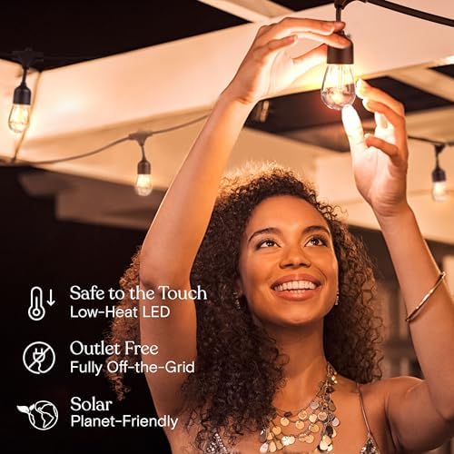Brightech Ambience Pro Super Bright Solar - 48 Ft Remote Control Outdoor String Lights with Shatterproof Commercial Grade LED S14 Edison Bulbs, Waterproof Patio Light for Deck, 4W Soft White, 15 Bulbs - Image 5