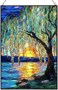 Customized Vertical Rectangle Willow Tree Suncatcher Stained Glass Window Hangings Sun Catchers Colorful Ornament Gifts for Women Mom Wife Christmas Halloween Housewarming by HYPESTYLE
