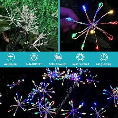 JJGoo Solar Garden Lights, New Upgraded 6 Pack Solar Swaying Starburst Light, Waterproof Fireworks Outdoor Lights, Yard Patio Pathway Decoration, Colorful - Image 3