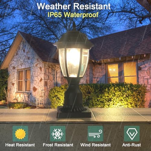 Solar Post Lamp Lights, Dusk to Dawn Post Light with Pier Mount Base, Outdoor Waterproof Solar Motion Sensor Lights for Garden Yard Landscape Pole Pillar - Image 4