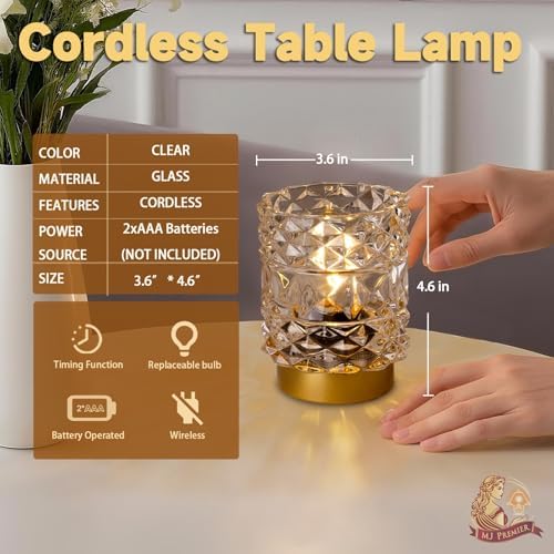 Battery Operated Lamp with Timer, Small Cordless Table Lamp, 2-Pack Clear - Image 5