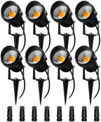 5W Low Voltage LED Landscape Lights,12V/24V AC/DC Landscape Lighting,Outdoor Lawn Tree Flag Spotlights with Spike Stand,IP65 Waterproof Garden Pathway Lights (8 Pack Warm White with Connector) by ELEGLO