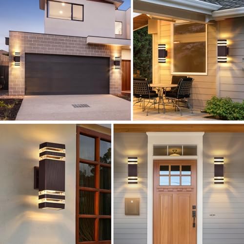 DASTOR 4 Pack Outdoor Wall Lights, Brown Exterior Lighting Fixtures Wall Mount, 2-Layer Modern Outdside Lights for House, Up and Down Outdoor Sconce Lights for Porch Patio Garage - Image 6