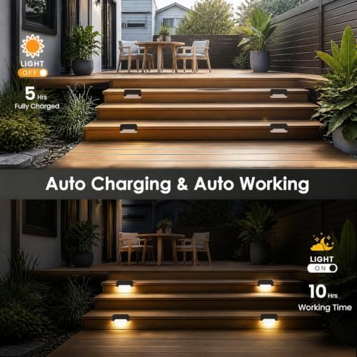 32 Pack Warm White LED Solar Step Lamp Path Stair Outdoor Garden Lights Waterproof Balcony Light Decoration for Patio Stair Fence Light,IP44 Waterproof,800MAH (32, Black) - Image 4