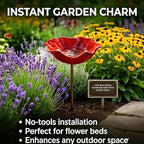 Handmade Metal Flower Garden Stake, 2 in 1 Detachable Outdoor Bird Bath & Pollinator Water Station, Weatherproof Bee Butterfly Drinking Bowl, Colorful Yard Lawn Art Decor Ornament (4, Green) - Image 5