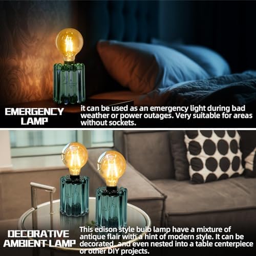 Set of 2 Battery Operated Table Lamp, Battery Powered Cordless Lamp with Timer, Glass Bulb Shape Decorative Lights for Living Room Bedroom Weddings Parties Patio Events Indoors Outdoors（Loden Frost） - Image 4