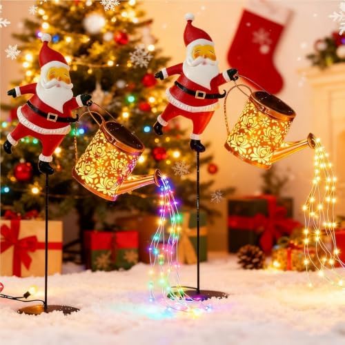 Santa Solar Watering Can Christmas Garden Light Solar Kettle Ground Lights by Unknown