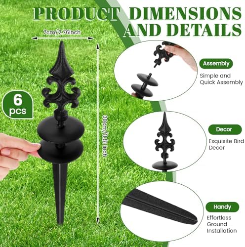 Zonon 6 Packs 12 Inch Garden Hose Guide Stake Heavy Duty Cast Iron Hose Guides Spike Decorative Garden Stakes Protector for Lawn Yard - Keeping Hoses Away from Flower Beds(Classic Style) - Image 2