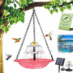 Solar Hanging Bird Bath Fountain, Solar Powered Cascading Outdoor Water Fountain, with Solars Pump, Outdoors Decor Hummingbird Bath Shower Bowl Kit Garden Gift Yard Patio Backyard Decoration (Pink) - Image 2