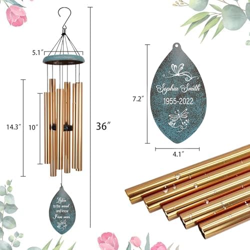 ASTARIN Personalized Name 35" Memorial Wind Chimes for Outside, Metal Sympathy Gifts for Loss of Mother Father Loved One, Bereavement Wind Chime in Memory Gift, Decor Garden Patio,Produced in Texas - Image 4