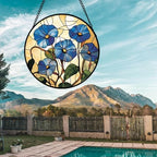Stained Glass Window Hanging - Morning Glory Suncatcher for Door Garden Home Decor Birth Flower Sun Catcher Christmas Birthday for Lovers Friend Women Mom Nana 9.8 in - Image 3