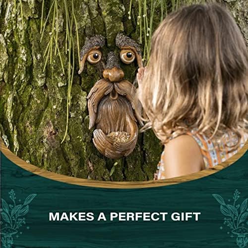 Tree Face Decor Bird Feeder Outdoor, Novelty Wild Resin Bird Feeder, Whimsical Old Man Tree Sculpture, Yard Art Garden Lawn Decoration - Image 4
