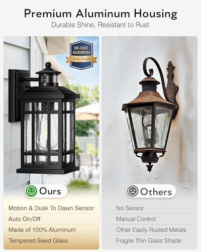 Motion Sensor Outdoor Light Adjustable Sensing Range, 2 Pack Black Dusk to Dawn Exterior Lighting Fixtures with Seed Glass, Aluminum Anti-Rust Outside Lights for House Garage Doorway Garden - Image 6