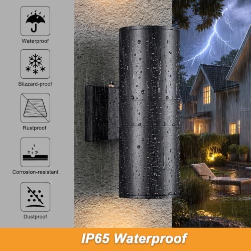 DAKAFUL Dusk to Dawn Outdoor Lighting Sensor Wall Lights 2-Pack, Modern Cylinder Up Down Lights Fits Standard E26 Bulbs, IP65 Waterproof Exterior Wall Sconce for Porch Patio etc. - Image 6