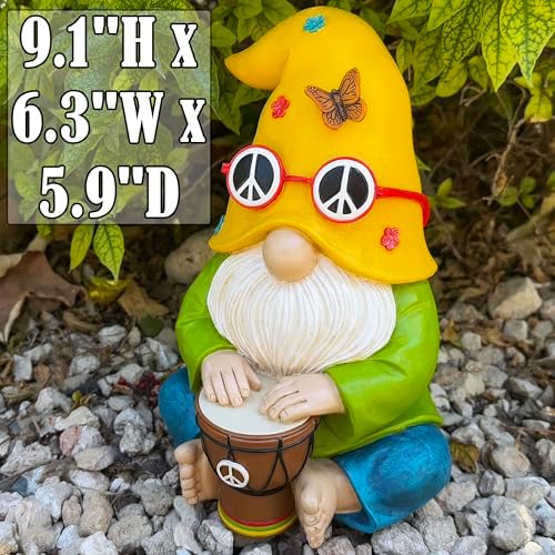 Mood Lab Garden Gnome - Hippie Drummer Gnome Figurine - 9.1 Inch Tall Funny Lawn Statue - for Outdoor or House Decor - Image 2