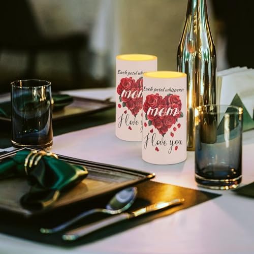 Rose Love Heart Flameless LED Candles Set of 2 with 18 Key Remote Control Timer Pillar Candles Each Petal Whispers Mom I Love You Mother's Day Gifts - Image 4