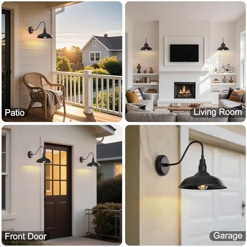 Black Gooseneck Barn Light for Farmhouse 10 Inch Dome Exterior Lights Fixture with Wall Mount, Outdoor Wall Sconce for Garage Porch Patio - Image 6