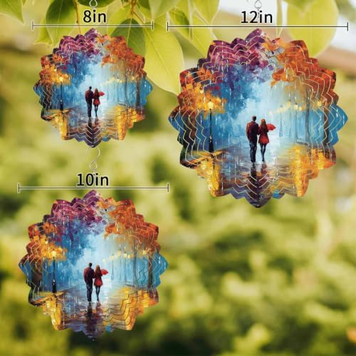 10 Inch Fall Maple Leaves Wind Spinner for Yard and Garden,Modern Oil Painting Country Street Light Hanging Ornaments Outdoor 3D Kinetic Wind Sculpture Spinners Indoor Outdoor Patio Décor Gift - Image 3