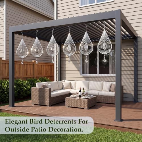 4 PCS 19" 3D Hanging Wind Spinners Water Droplets Stainless Steel Double Sided Hanging Decor for Outdoor and Gardens, Bird Devices Deterrent to Scare Birds Away from Yard Patio Farm - Image 6