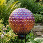 Sunnydaze 10" Gazing Balls for Garden, Red Scalloped Texture, 2pk - Image 6