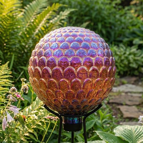 Sunnydaze 10" Gazing Balls for Garden, Red Scalloped Texture, 2pk - Image 6