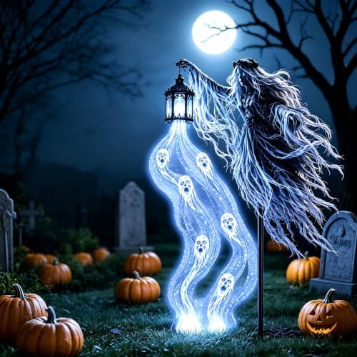 Halloween Soul Harvester Animated Solar Powered Garden Light,Halloween Ghost Yard Light, Solar Witch and Glowing Soul Stake, for Lawns, Gardens, Porches, Walkways and Seasonal Outdoor Displays (D) - Image 6