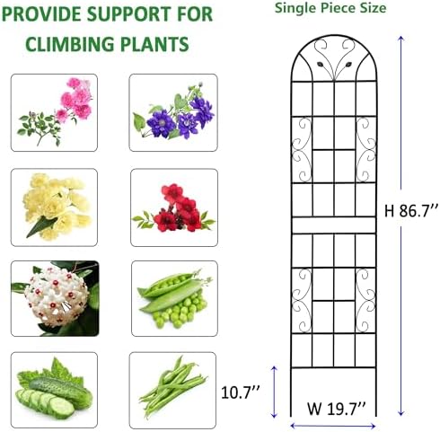 6 Pack Metal Garden Trellis 86.7" Tall Outdoor Climbing Plant Support for Roses, Flowers, Rustproof Durable Black Galvanized Tube, Lawn Garden Fence Decor Screen, 86.7" H - Image 4