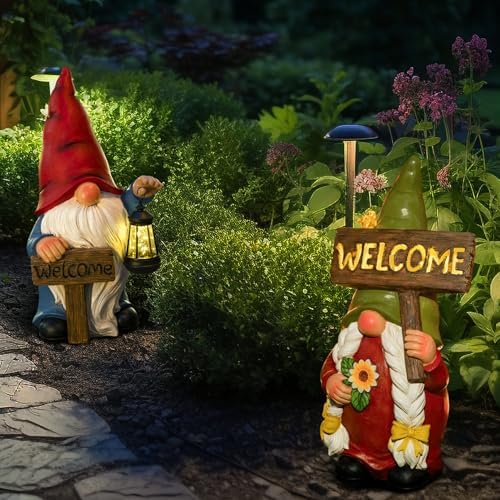 22" Solar Large Gnome Lady Garden Statue Big Female Gnome with Welcome Sign Outdoor Decor with LED Lights Home Porch Yard Patio Lawn Ornament Christmas Housewarming Gardening Gift - Image 7