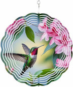 Wind Spinners for Yard Garden, Spring Hummingbird Flower Leaf 3D Stainless Steel Round Hanging Spinners Indoor Outdoor Kinetic Yard Art,12 Inch, Pastoral Pink Floral Bird - Image 6