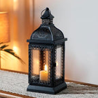 TRIROCKS Rustic Style Metal Candle Lantern 13'' High Decorative Outdoor Lantern Candle Holder with Tempered Glass for Christmas Living Room Garden Patio Parties Indoors Outdoors (Black) by TRIROCKS