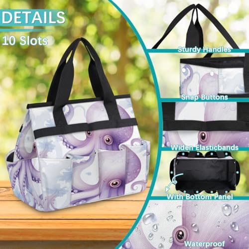 Watercolor Octopus Garden Tool Bag Organizer Heavy Duty Ocean Gardening Tote Bag with 10 Pockets for Women Men Gardening Gifts - Image 5