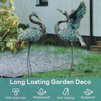 Large Garden Statues Set of 2, Metal Crane Sculptures, Bronze Heron Outdoor - Image 4