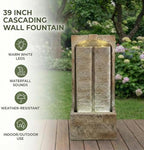 39" Outdoor Cascading Wall Fountain with Warm White LED Lights, Brown - Image 4