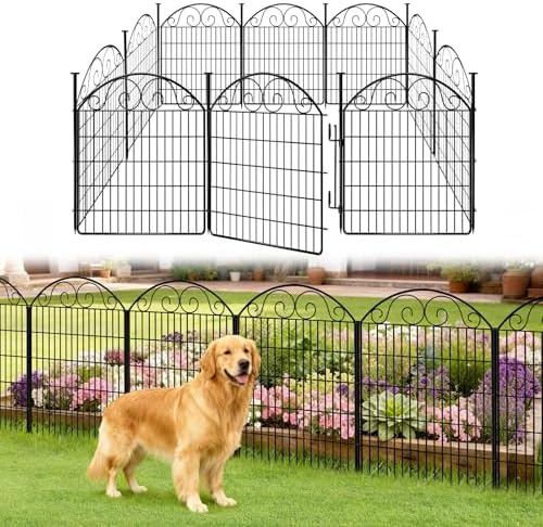 COLRASN 10 Panels No Dig Decorative Garden Dog Fence Outdoor for Yard, 33in(H) x 24.16ft(W) with Latch Tall Animal Barrier Fenceing Panels, Rustproof Ground Stakes Temporary Wire Screen for Patio by COLRASN
